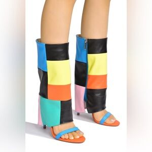 Cape Robbin Colorblock Knee High Boots Open Toe Patchwork Heels Women Sz 10 NWT